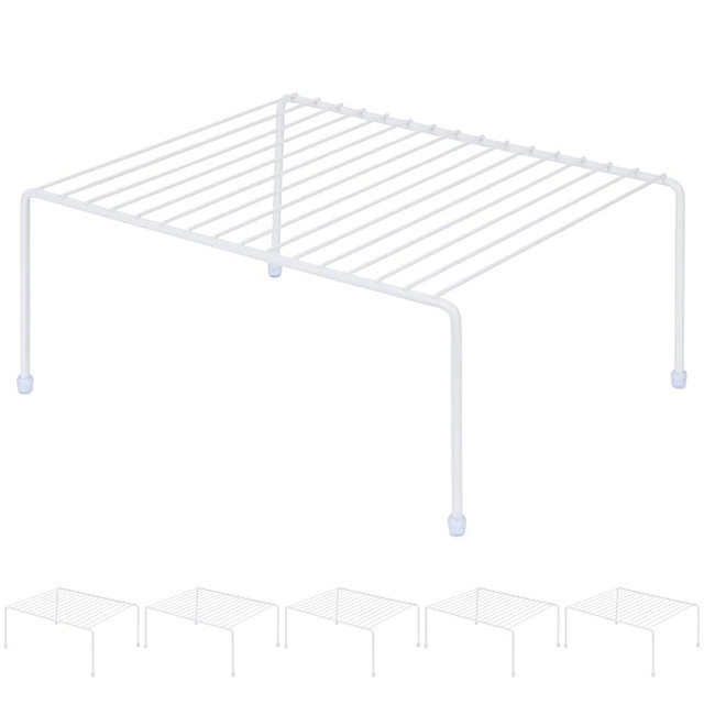 SIBAO Set of 6 Kitchen Cabinet Storage Shelf Rack - (13.1 x 10.2 Inch) /Plastic Feet - Steel Metal - Rust Resistant Finish - Cups, Dishes, Cabinet & Pantry Organization (White)