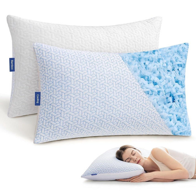 puredown® Shredded Memory Foam Pillows King Size Set of 2,Cooling Pillows for Sleeping,Adjustable Foams Bed Pillow with Zipper Removable Pillow Cover,20x36In