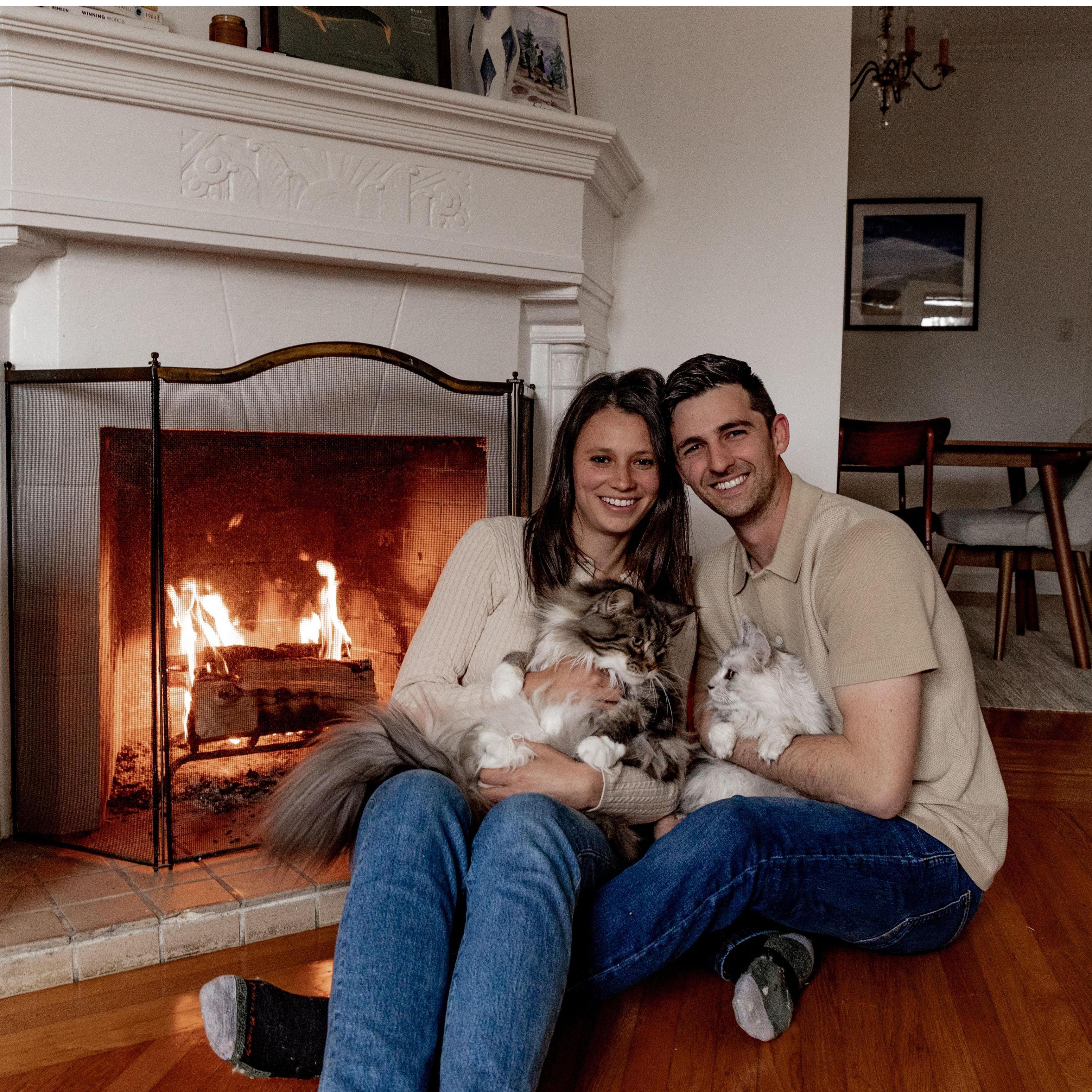 Courtney quickly turned Cam into a cat person, they love spending time at home with Bleu and Hazy.