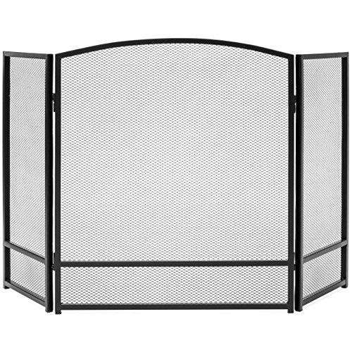 Best Choice Products 3-Panel 47x29in Simple Steel Mesh Fireplace Screen, Fire Spark Guard Gate for Living Room Home Decor w/Rustic Worn Finish