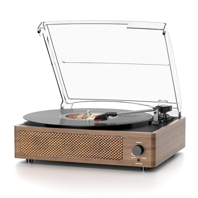 Vinyl Record Player with Speakers Vintage Belt-Driven Turntable for Vinyl Records Bluetooth Turntable Support 3-Speed, Headphone, RCA Line, AUX-in for LP Vinyl Players Home Decoration Wooden