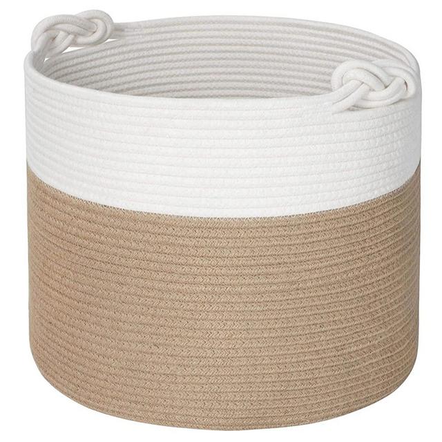 Mintwood Design 15 x 14.2 Inches Woven Cotton Rope Storage Basket, Stuffed Toy Basket Bin, Laundry Basket Hamper, Nursery Basket, Dog Toy Basket, Blanket Basket, Gift Basket - Jute