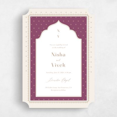 Purple Ticket Wedding Invitation - Pyaar Portrait