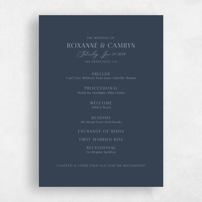 Grayed Navy, Blue Wedding Program - Paloma