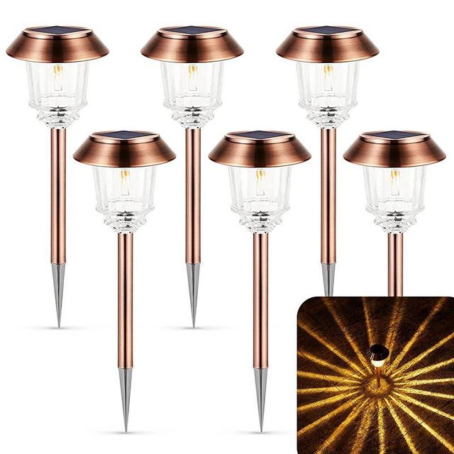 XMCOSY+ Solar Pathway Lights Solar Powered 6 Pack Landscape LED Solar Pathway Lights Outdoor IP65 Waterproof & 10-40 Lm Dimmable & Auto On/Off Warm White Pathway Lights for Garden & Path