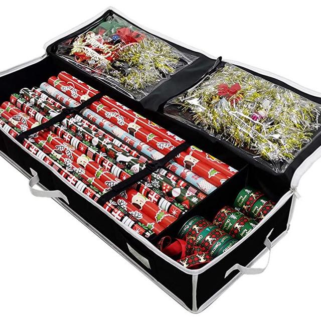 Gift Wrap Storage Organizer - Easily Organize Your Wrapping Paper, Ribbons, Bows and Scissors. Keeps Supplies in Perfect Condition Year Round and Ready for The Next Season. (Black)