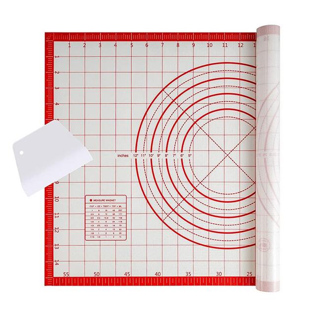 Pastry Mat Silicone Baking Mat Dough Mat Non-Slip for Rolling, Non-Stick Baking Mat 24 x 16 Inches (with 1 Silicone Dough Scraper)