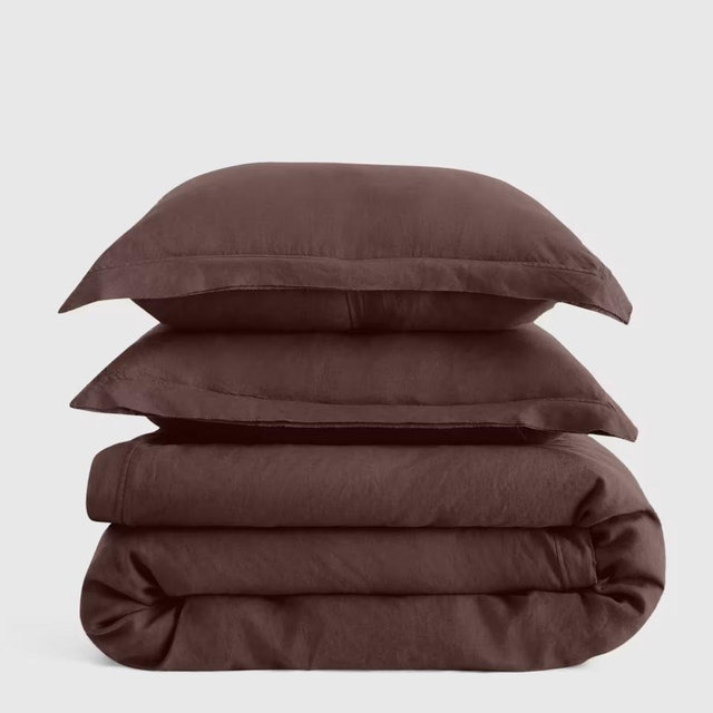 European Linen Double Flange Duvet Cover Set (Queen) espresso