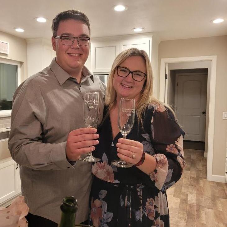 A gift from Devyn's mom: Personalized champagne flutes!