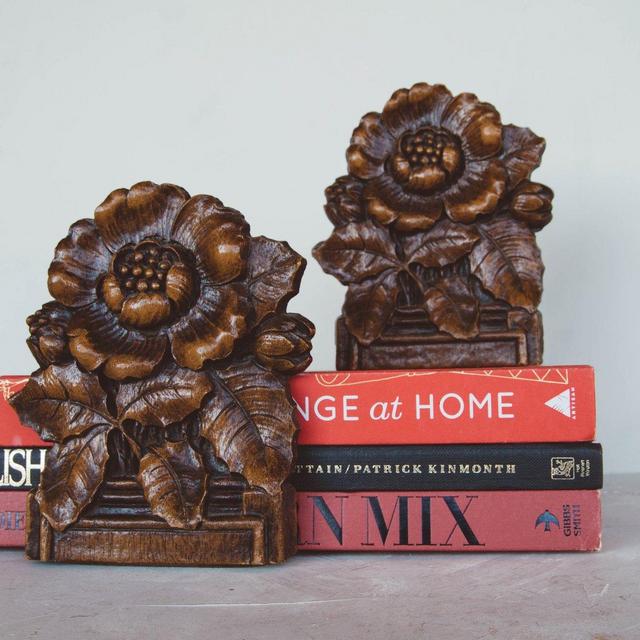 Carved Flower Bookends
