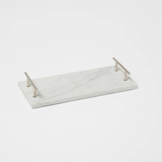 14" x 6" Marble and Wood Serving Tray with Handles White - Threshold™