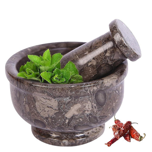 Exquisite Marble Mortar and Pestle Set - Your Ultimate Kitchen Essential for Grinding Spices, Making Guacamole, Salsa, Pesto, and Crushing Pills (Oceanic, Bowl Shape (4"))