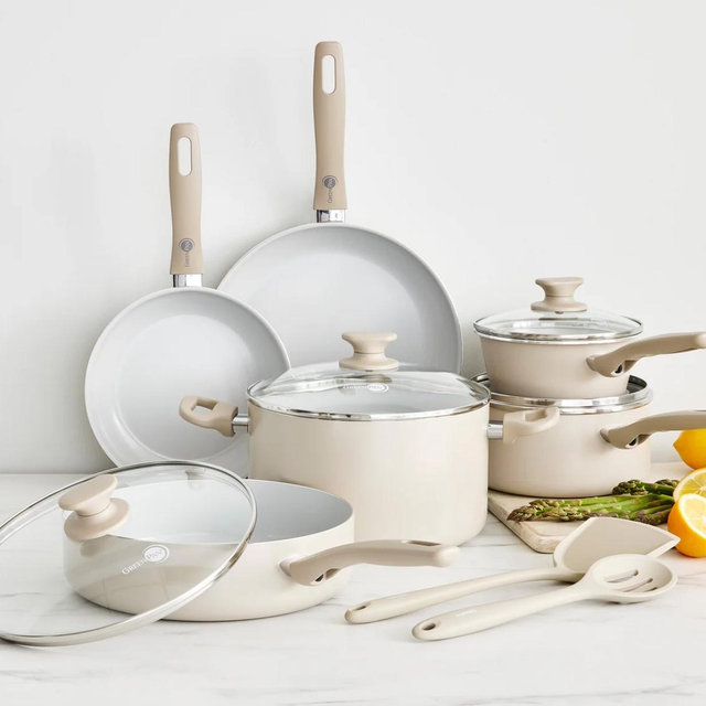 Dover Ceramic Nonstick 12-Piece Cookware Set | Cream White