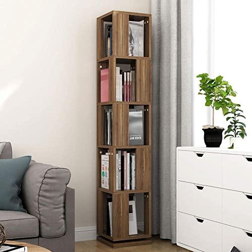 Tribesigns 5-Tier Rotating Bookshelf, Modern Corner Bookcase for Home Office (Deep Walnut)
