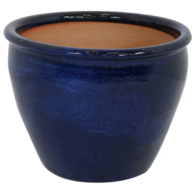 Sunnydaze Chalet High-Fired Glazed UV- and Frost-Resistant Ceramic Outdoor Planter with Drainage Holes - 15" Diameter - Imperial Blue
