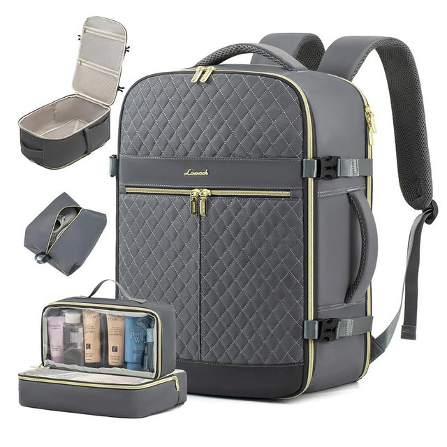 LOVEVOOK Carry On Travel Backpack for Women, 40L Personal Item Travel Bag Flight Approved, TSA Large Backpack for 17'' Laptop, Waterproof Weekender Business Hiking Bag with 3 Packing Cubes