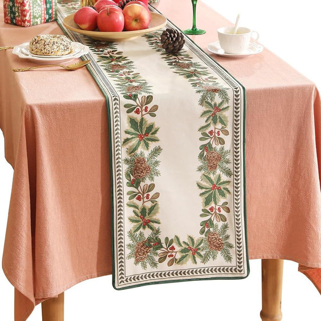 ISAENNE Designer Luxury Velvet Table Runner 118 Inches, Farmhouse Pine Cone Pattern Table Runners for Dining Tables, Decoration for Thanksgiving,Parties,Christmas,Banquet,New Year,16"x118"