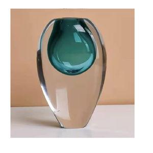 Crystal Vase, Modern Decorative Vase, Minimalist Floral Vase, Light Luxury Style for Home Decor, Centerpiece, Office, Pampas Grass, Dried Flowers, Flowers and Buds (Big Blue)