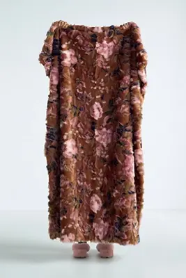 Seren Floral Jacquard Faux-Fur Throw Blanket