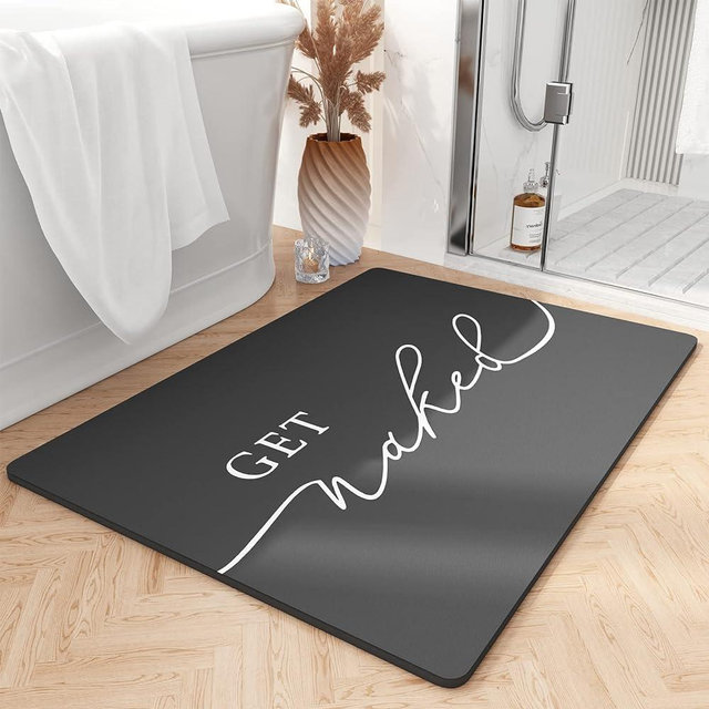 tchdio Bath Mat Rug-Super Absorbent Quick Dry Get Naked Bath Mats for Bathroom Floor Non Slip-Bathroom Mats with Rubber Backing-Ultra Thin Bathroom Rugs Fit Under Door, 17" x 35", Black