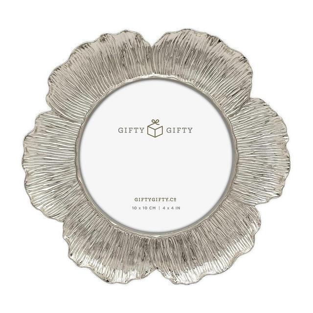 GIFTY GIFTY Circular Silver Floral Photo Frame / 4x4 In | For Tabletop Display | Perfect for Home Decor, Wedding, Graduation, Or Milestone Photos