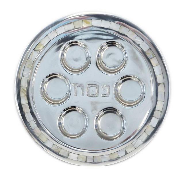 Aluminum Natural Stone Inlay Round Seder Plate