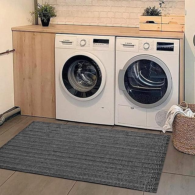 Seavish Chindi Rug, 2'W x 4.4'L Black and White Striped Hand Woven Recycled Cotton Braid Reversible Runner Small Area Rug Floor Mat Throw Rugs for Laundry Room Kitchen Bathroom Bedroom Dorm