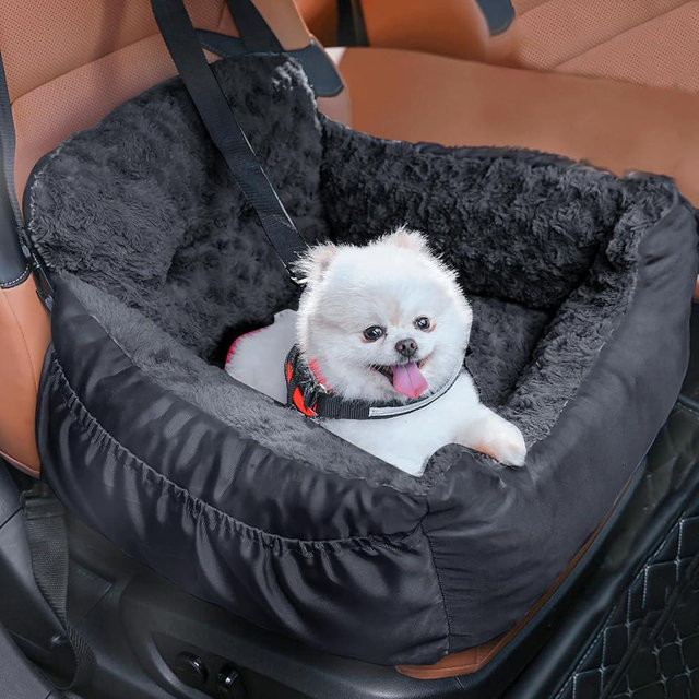 Oiilores Dog Car Seat for Small Dogs,Washable Pet Booster Seats with Clip-On Safty Leash, Comfy Deluxe Plush Carseat with Storage Pockets, Puppy Car Travel Carrier Bed for Dogs Under 25 lbs, Black