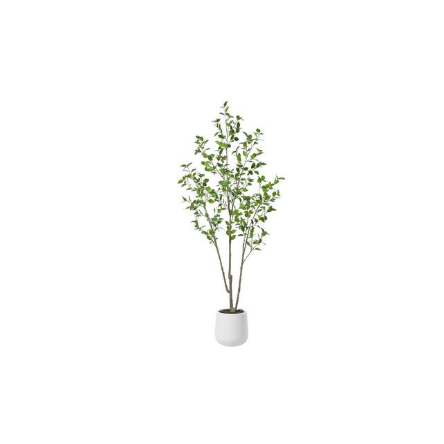 DR.Planzen 6FT Artificial Ficus Tree with Small Leaves in White Pot - Pre Potted Faux Tree for Indoor Home Decor