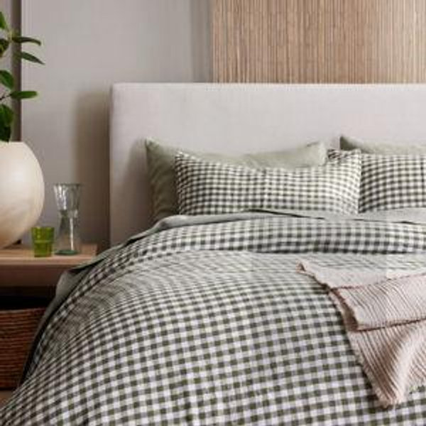 Linen Duvet Cover Set for Queen | Quince in Olive Gingham