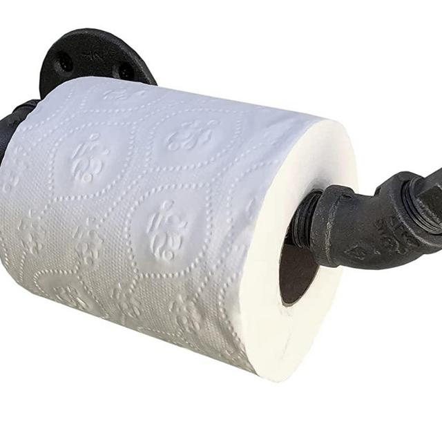 Industrial Pipe Toilet Paper Holder by DIY Cartel - Black Malleable Iron - Heavy Duty - Perfect for : Modern, Minimalist, Rustic, Steampunk, and Industrial Furniture (1 roll (45-Degree Angle))