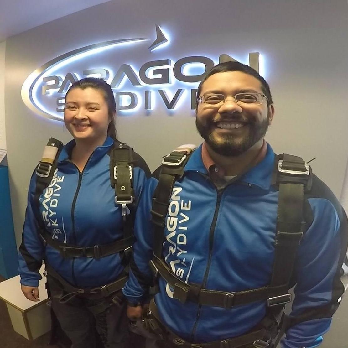 Preparing our skydiving adventure together.