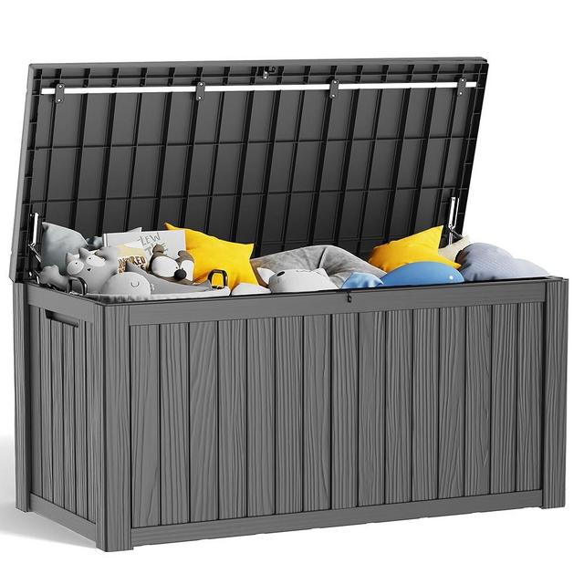 150 Gallon Deck Box,Resin Outdoor Storage Box with Lockable for Patio Furniture, Pool Accessories, Garden Tools Waterproof Outside Storage Box, BLACK