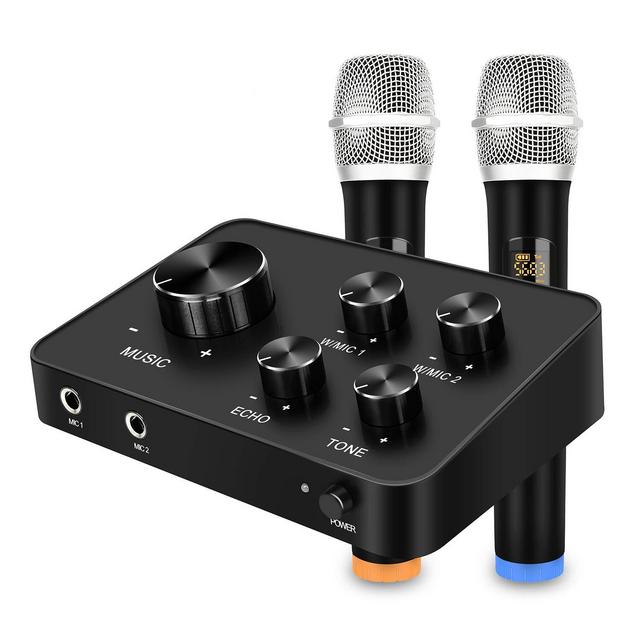 Portable Karaoke Microphone Mixer System Set, with Dual UHF Wireless Mic, HDMI AUX In/Out for Karaoke, Home Theater, Amplifier, Speaker