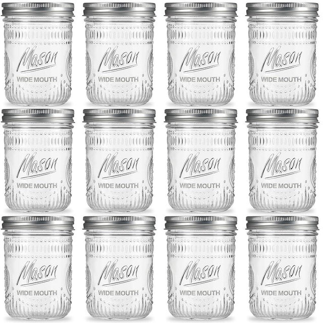 Mason Jars 16oz 12Pack - Canning Jars with Airtight & Leakproof Seal, Versatile Wide Mouth - Wide Mouth Mason Jars Perfect for Canning, Storing, Meal Prep - Ideal for Home Cooks & Crafters