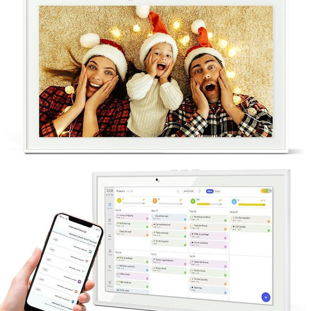 10.1" Digital Calendar Wall Touch Screen No Subscription Wall Mountable/Desk Digital Picture Frame Meal Planner & Chore Chart IPS Smart Electronic Family Organizer (White)
