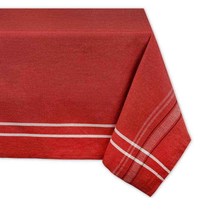 104"x60" French Stripe Chambray Tablecloth Red - Design Imports
