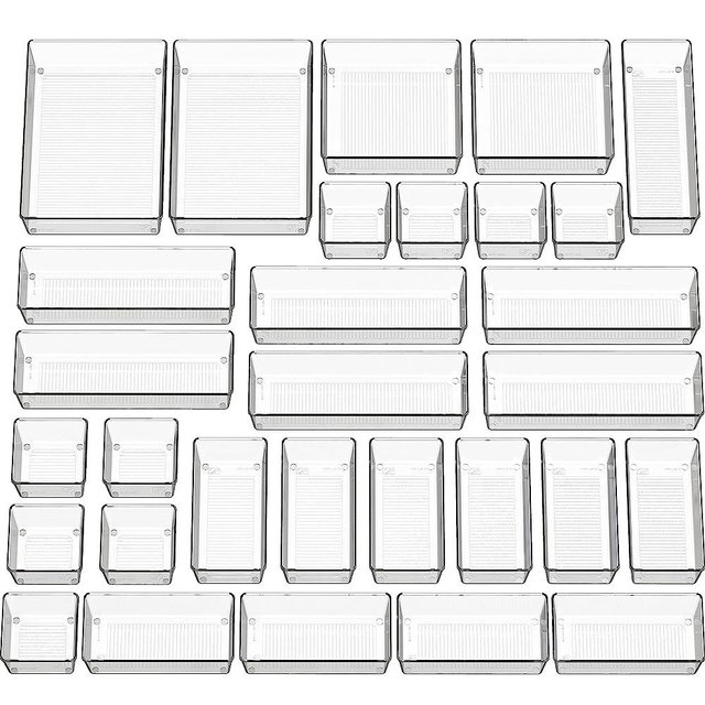 Simple Houseware 30 Pack Clear Plastic Drawer Organizers(9S, 10M, 7L, 2 XL, 2XXL)