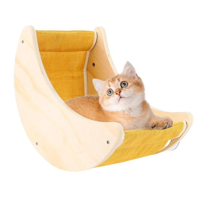 Cat Window Bed, Window Seat for Cats Inside, Wooden Half Moon Shaped Cat Window Perch with Strong Suction Cups for Sleep and Watch Birds