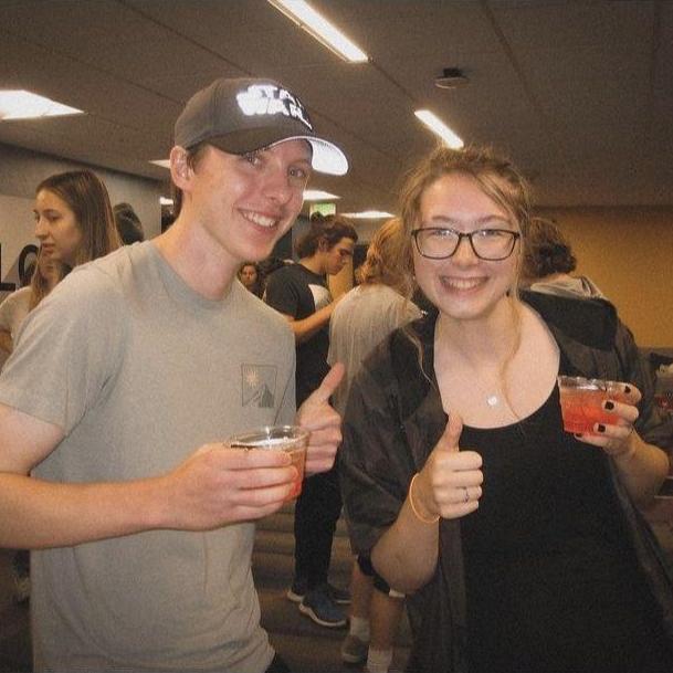 The first photo we ever took together! Mocktail Monday in Newlin Hall!