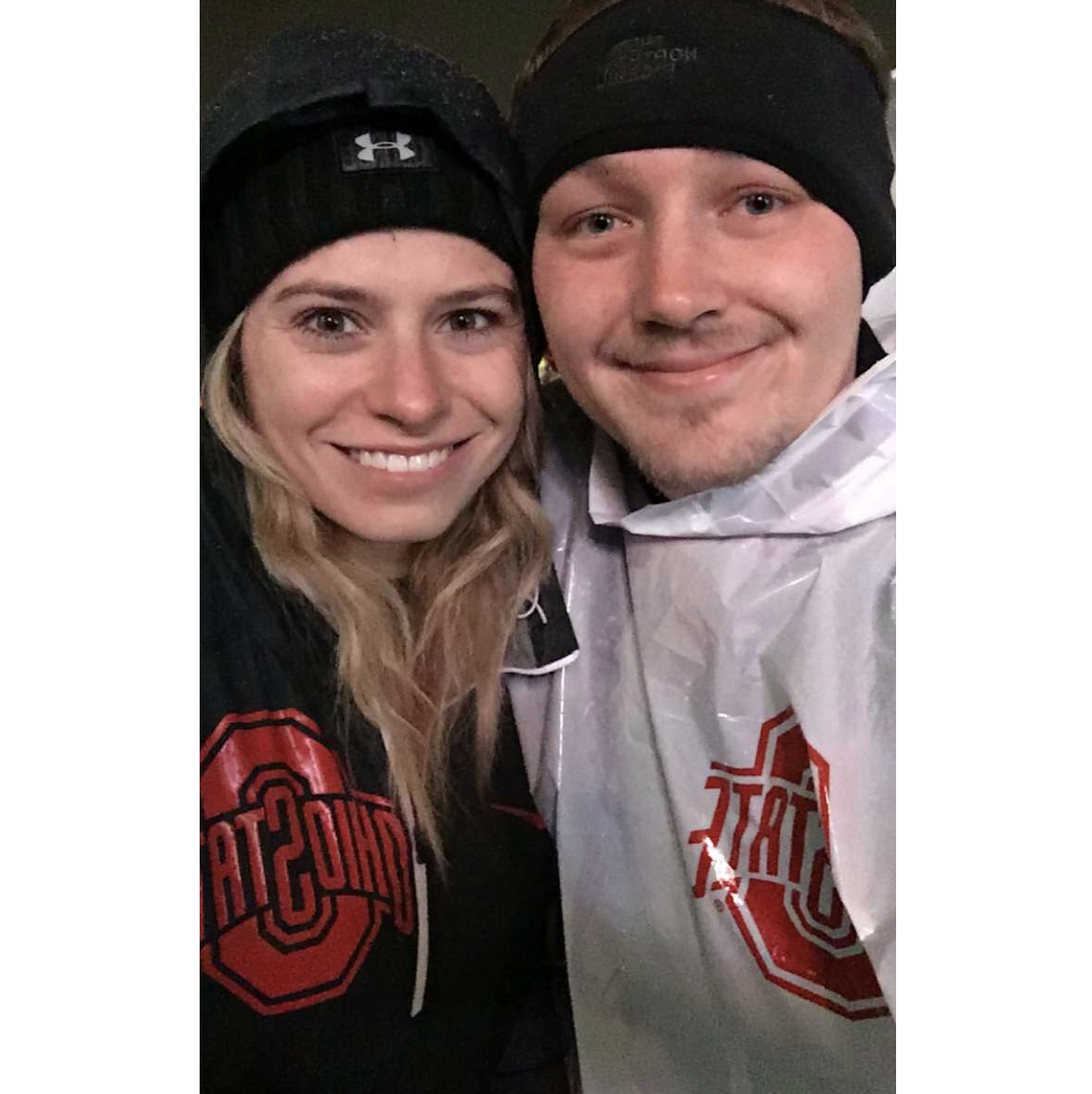 While watching College Gameday, it started to rain which then turned to snow. Annamarie & Will stayed at the show for the full 6 hours.