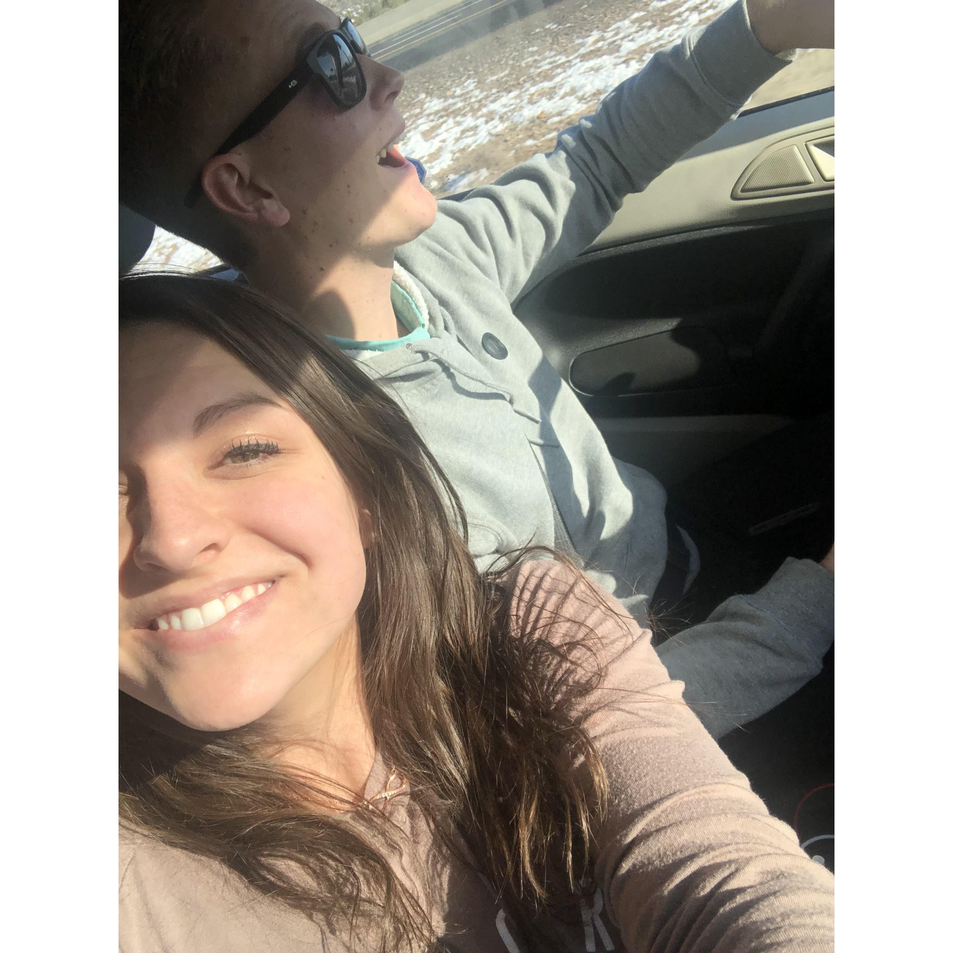 On of our many road trips to Carlsbad from BYU. This time we were going back to check out reception venues :)