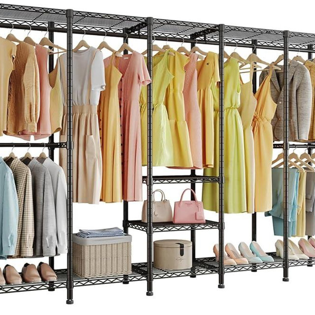 Higeego H5 Extra Large Wire Garment Rack, Heavy Duty Clothes Rack, Freestanding Clothing Rack for Hanging Clothes, Wardrobe Closet with Adjustable Shelf, 93.3" Wx15.7 Dx75.4 H, Black, Load 1400 lbs