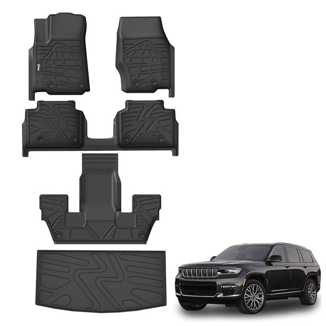KARPAL Floor Mats & Cargo Liner for 2021-2025 2026 Jeep Grand Cherokee L (6-Seater w/o 2nd Row Center Armrest Only), All Weather TPE Custom Fit Floor Liners Car Mats Accessories