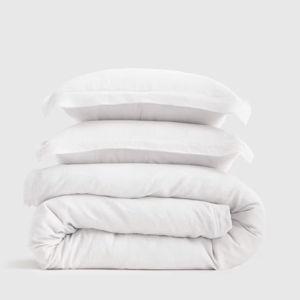 European Linen Double Flange Duvet Cover Set in White