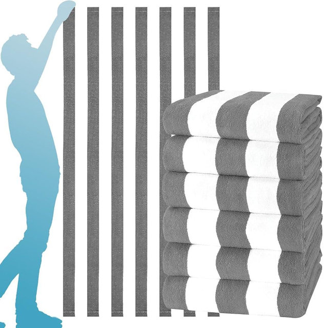 Genovega 6 Packs Oversized Stripe Beach Towel Thin Terry Set Extra Large XL Big Clearance Soft Super Absorbent Swim Towels Pool Bath Travel Accessories Essentials Bulk Men Women Adults Gift Grey