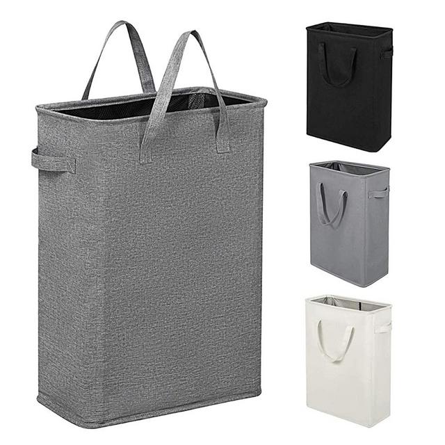 ZERO JET LAG 45L Slim Laundry Hamper with Handles Thin Laundry Bin Collapsible Dirty Clothes Basket Narrow Laundry Bag Foldable Dirty Hamper (Dark Grey)
