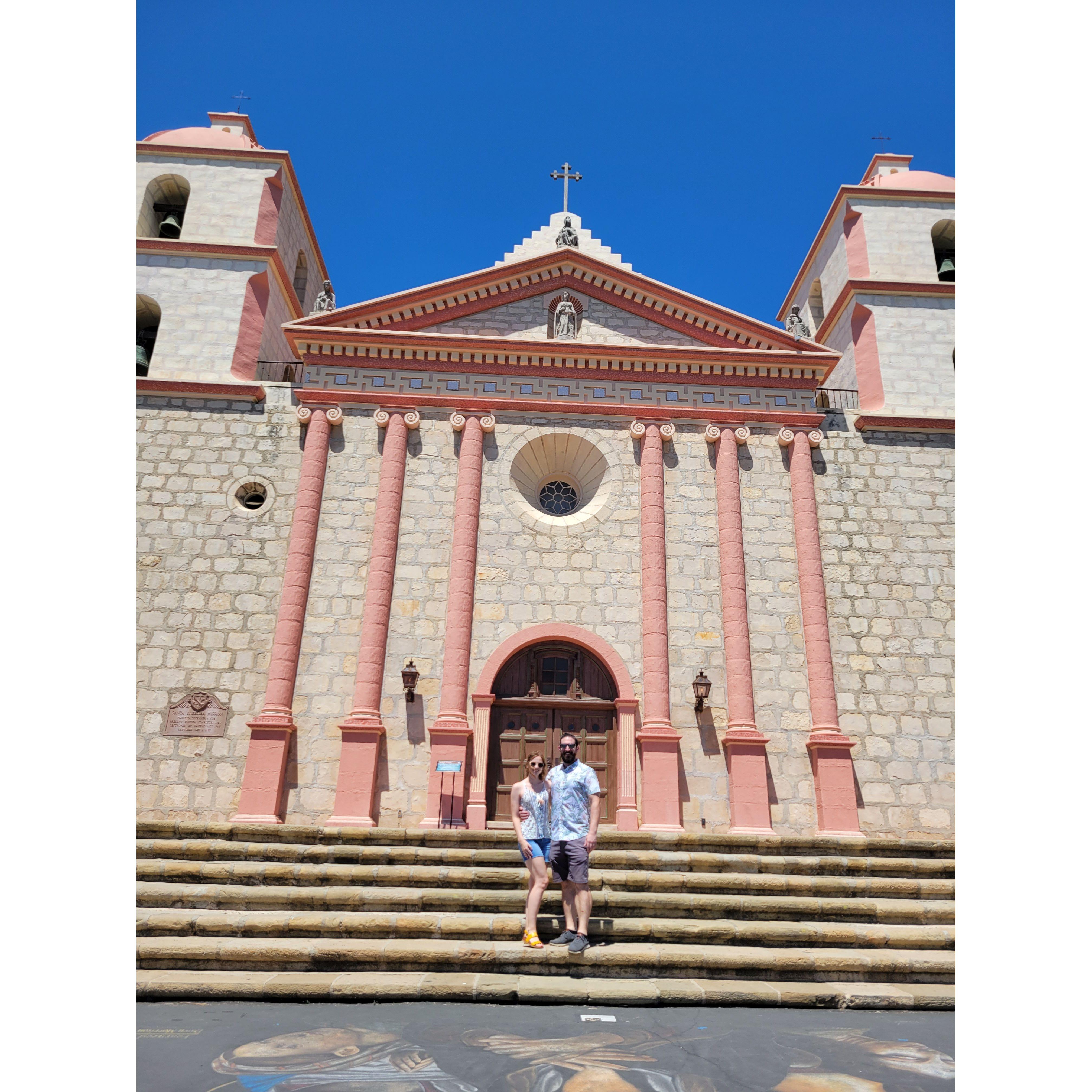Visiting the Old Mission in Santa Barbara.