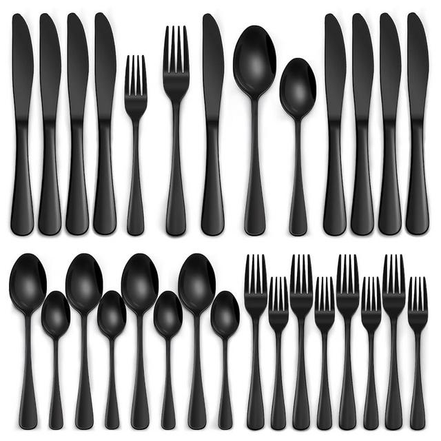 20-Piece Black Silverware Set, EWFEN Black Flatware Set for 4, Food-Grade Stainless Steel Tableware Cutlery Set, Mirror Finished Utensil Sets for Home Restaurant