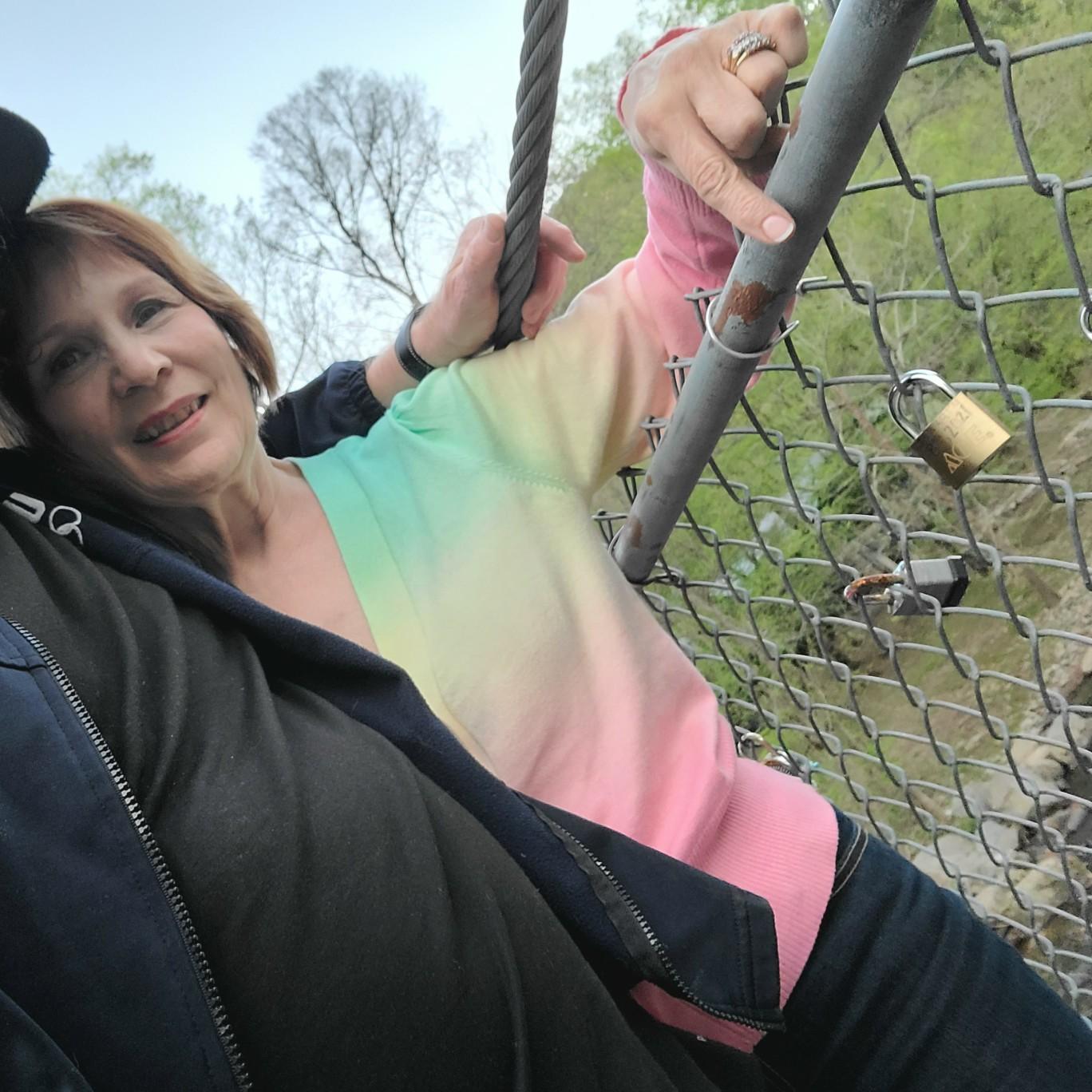 On the Townsend, Tennessee swinging bridge, where we added our own "lock of love".